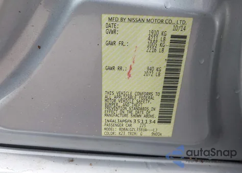 2015 Nissan Altima 2.5 S z USA, uszkodzony, nr VIN 1N4AL3AP6FN351134